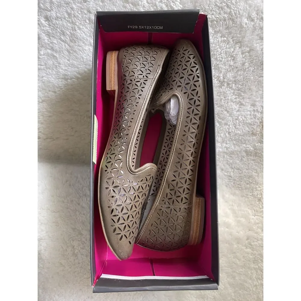 Vince Camuto Lancer Taupe Leather Perforated Smoking Flats Loafers Women's 9.5 B